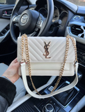 Сумка молоко Saint Laurent (YSL milky) стёжка диагональ, фурнитура под золото RBD_20253 фото