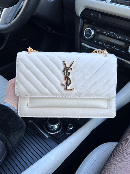 Сумка молоко Saint Laurent (YSL milky) стёжка диагональ, фурнитура под золото RBD_20253 фото