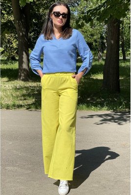 Літні лляні вільні штани палаццо на широкій гумці, кишені LB_2433 фото