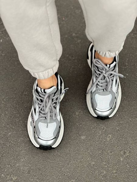 Демісезонні білі кросівки із сітки та шкіряних вставок, на широкій платформі ST_M6968-11 фото