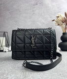 Черная стеганая матовая сумка Saint Laurent (YSL black nickel square), темная фурнитура  RBD_20247 фото