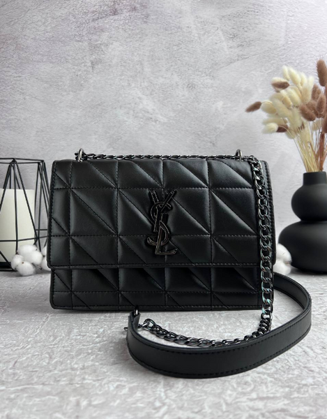 Чорна стьобана матова сумка Saint Laurent (YSL black nickel square), темна фурнітура  RBD_20247 фото