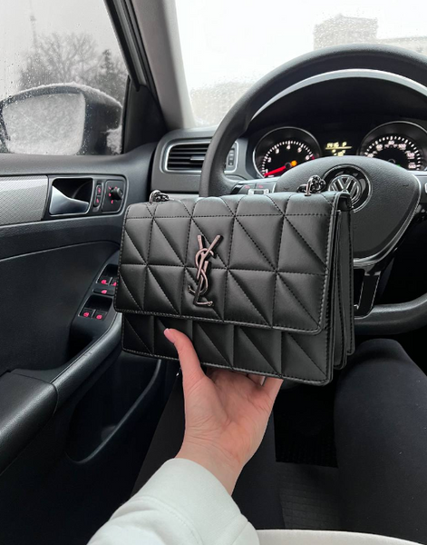 Чорна стьобана матова сумка Saint Laurent (YSL black nickel square), темна фурнітура  RBD_20247 фото