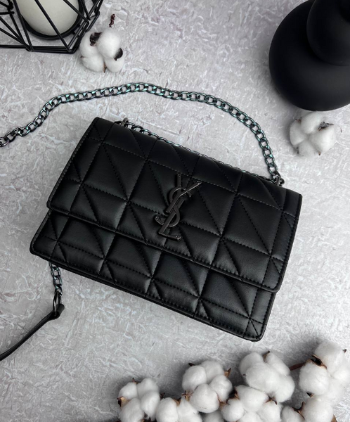 Чорна стьобана матова сумка Saint Laurent (YSL black nickel square), темна фурнітура  RBD_20247 фото