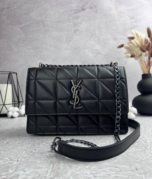 Чорна стьобана матова сумка Saint Laurent (YSL black nickel square), темна фурнітура  RBD_20247 фото