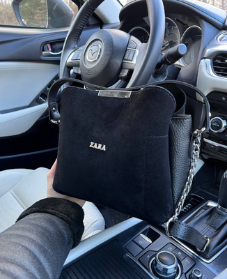 Чорна сумка ZARA із замшею, фурнітура під срібло RBD_20248 фото