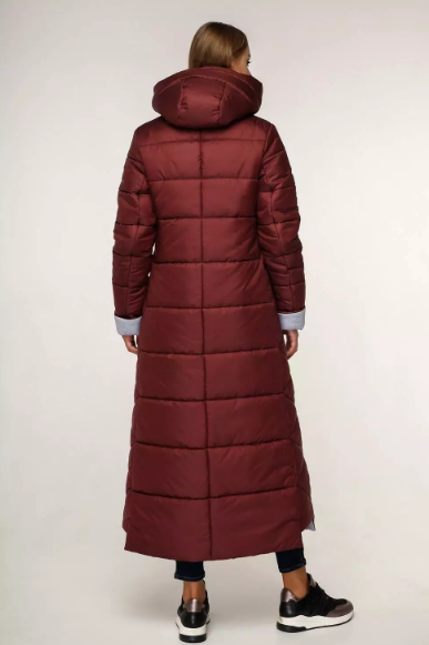 Зимова куртка максі на блискавці з контрастною підкладкою та капюшоном, бордо, 44 FC_1202 фото