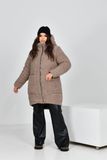 Асиметричне вільне пальто з еко хутра баранчика на блискавці до -15, капюшон, накладні кишені, Мокко, 50 розмір ARIAD_3052 фото