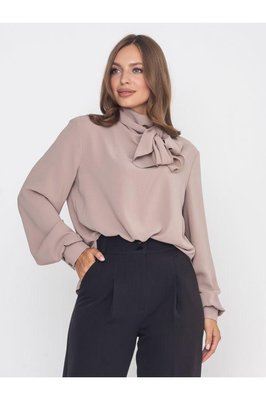 Стильна блуза "Кашарель". Модна блузка вільного крою з комірцем-стійкою з поясом LMC_69821 фото